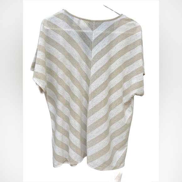 CHICOS Cream and Gold Chine Woman’s Batwing Sleeve V Neck Striped top Sz 2 - Picture 4 of 4